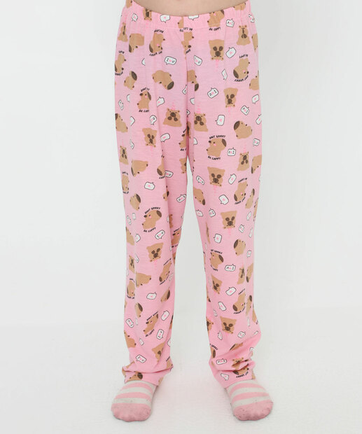 Pijama Infantil Estampa Capivara Marisa Tam 04 ao 12 Rosa