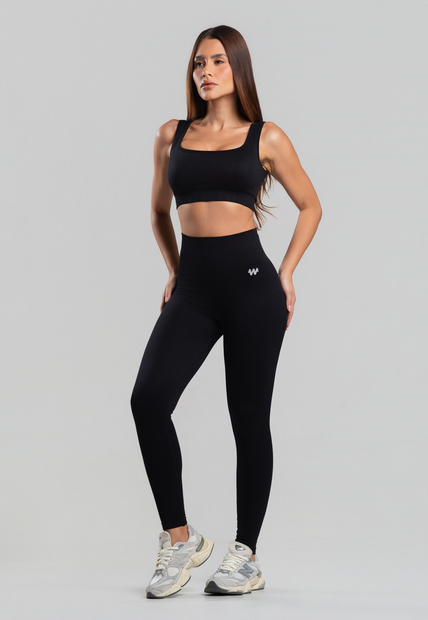 Conjunto Fitness sem Costura Top e Legging em Poliamida Preto Wemood