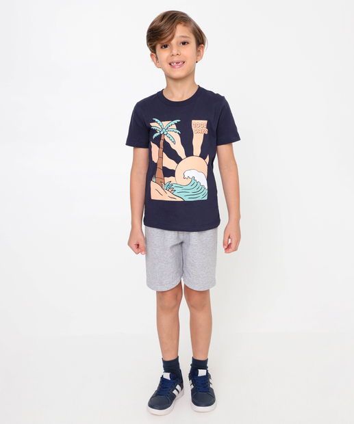 Conjunto Infantil Estampa Praia Marisa Tam 4 a 10 Azul