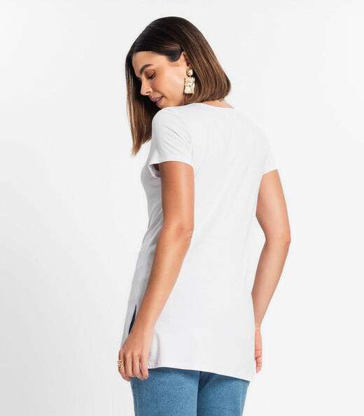 Blusa Básica Alongada Feminina Rovitex Branco