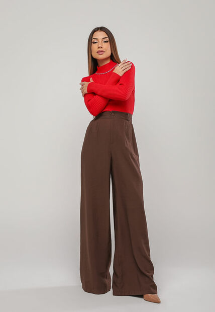 Blusa de Tricot Modal com Gola Alta e Manga Canelada Vermelho Salvatore