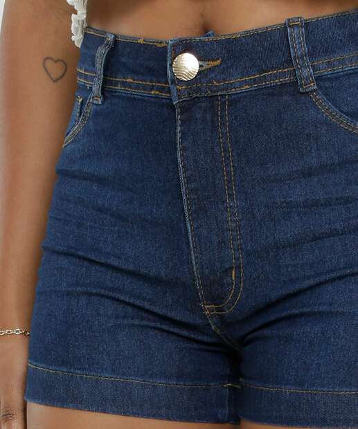 Short Jeans Feminino Cintura Alta Bolsos