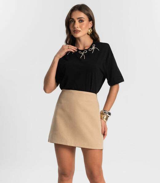 Saia Feminina Curta Lã Batida Style Box Bege