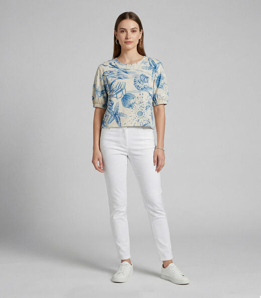 Blusa Feminina Manga Com Volume Punho Infinita Cor Azul