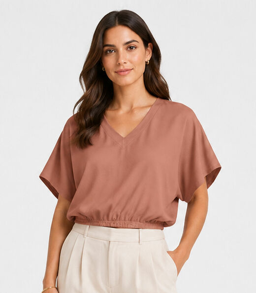 Image_Blusa Feminina Com Decote Em V Infinita Cor Marrom