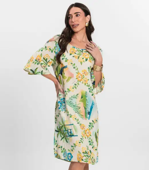 Vestido Feminino Estampado Infinita Cor Bege