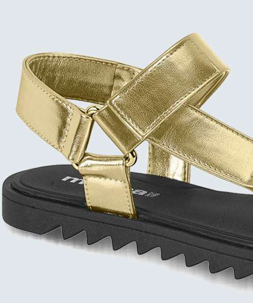 Sandália Feminina Rasteira Metalizada Moleca