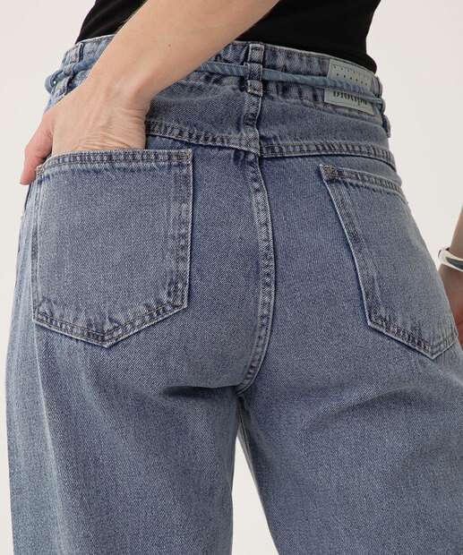 Calça Jeans Wide Leg Bolsos Feminina Biotipo