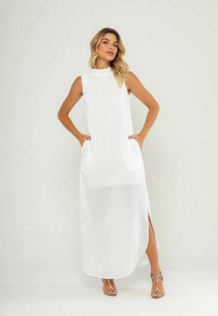 Image_Vestido Longo Gola Alta E Fenda Lateral Branco Salvatore
