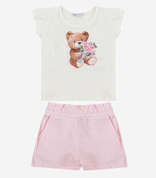 Conjunto Blusa Com Shorts Infantil Trick Nick Bege
