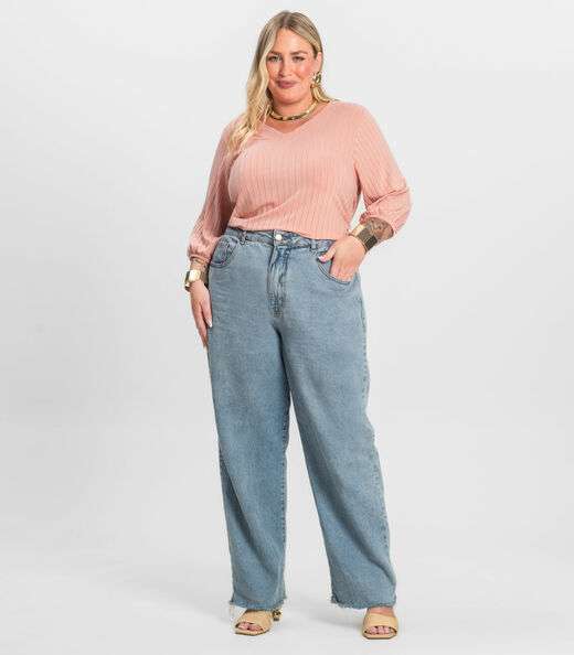 Blusa Canelada Plus Infinita Cor Rosa
