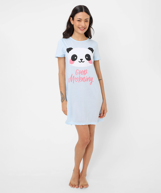 Camisola Estampa Panda Manga Curta Marisa Azul