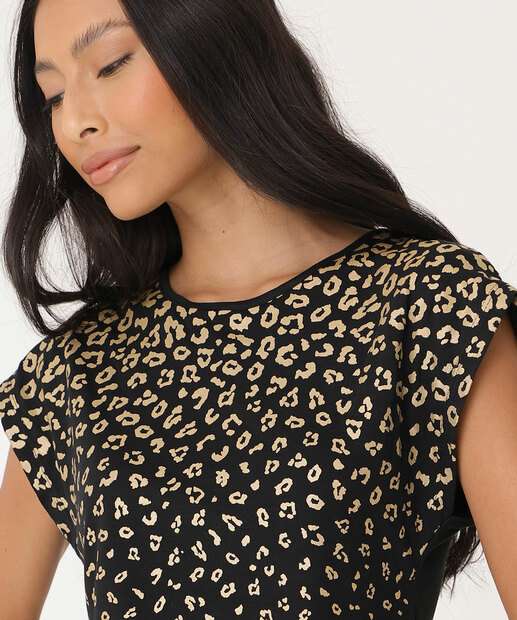 Blusa Feminina Animal Print Manga Curta Marisa