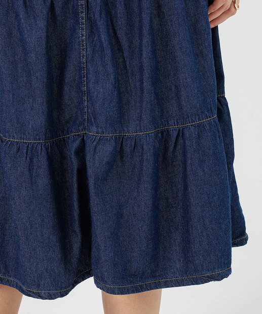 Saia Midi Jeans Feminina com Babados Marisa Jeans