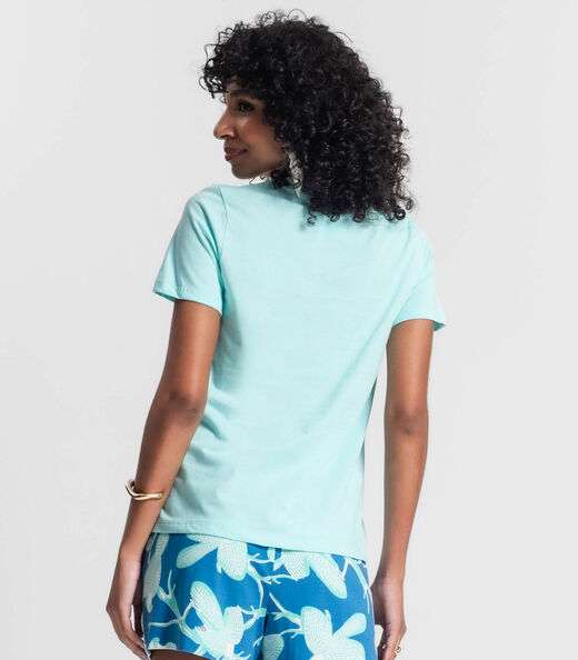 Blusa Manga Curta Feminina Rovitex Azul