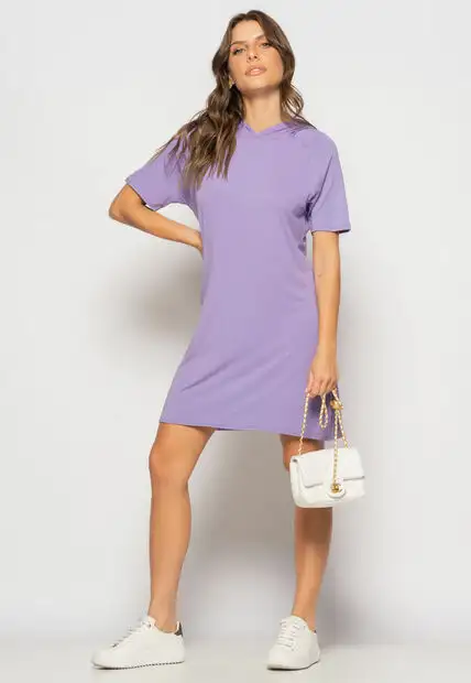 Vestido Curto Com Capuz Malha Lilás Salvatore