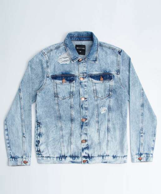 Jaqueta Masculina Jeans Destroyed Estampa Frase MR