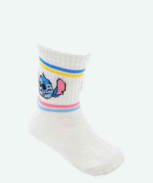 Kit 2 Meias Infantil Soquete Estampa Stitch Disney Rosa