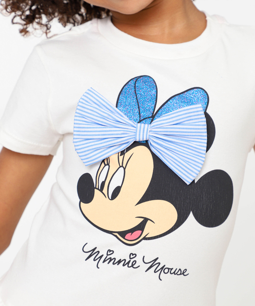 Vestido Infantil Balonê Minnie Disney Tam 4 a 10 Off White