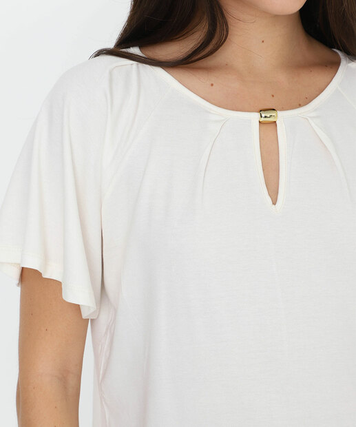 Blusa Feminina Pregas Manga Curta Marisa Off White