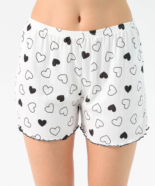 Pijama Feminino Estampa Coração Manga Curta Marisa Preto