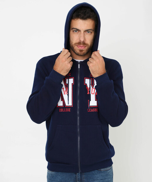 Casaco Masculino Moletom Flanelado Capuz Marisa Azul