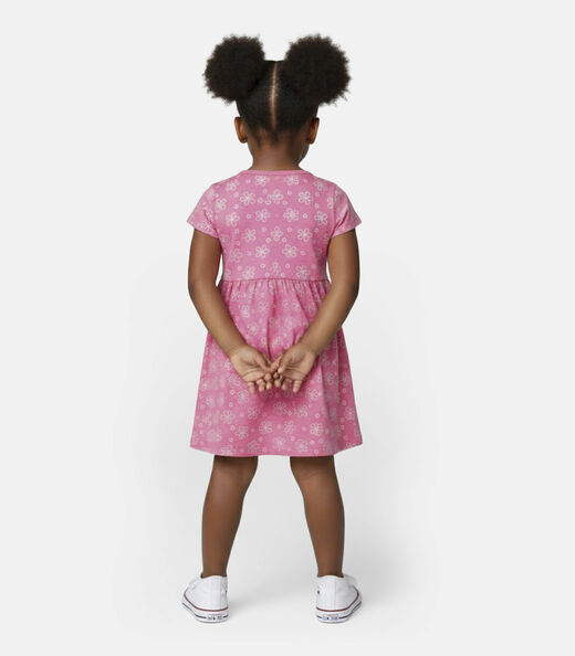 Vestido Infantil Manga Curta Estampado Biju Kids Rosa