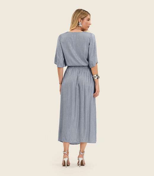 Saia Midi Feminina Cós Com Elástico Endless Azul