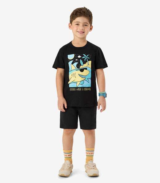 Bermuda Moletom Sarjado Infantil Rovi Kids Preto