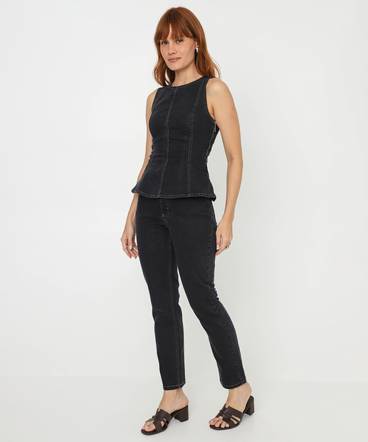 Blusa Feminina Peplum Jeans Marisa Preto