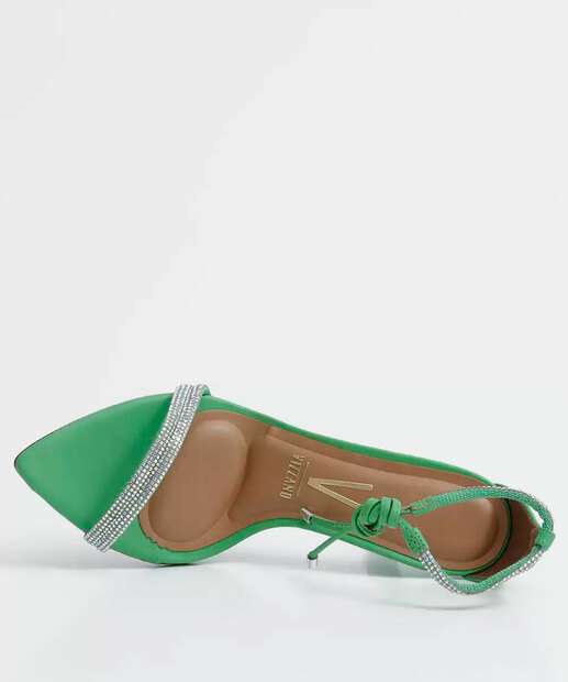 Sandália Salto Fino Feminina Strass Amarração Vizzano 