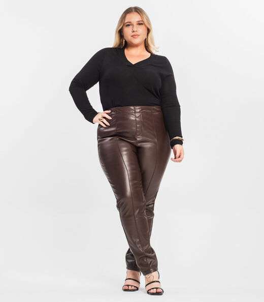 Blusão Feminino Plus Size Decote V Secret Glam Preto