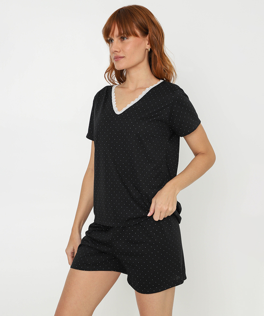 Pijama Feminino Estampa Poá Marisa Preto