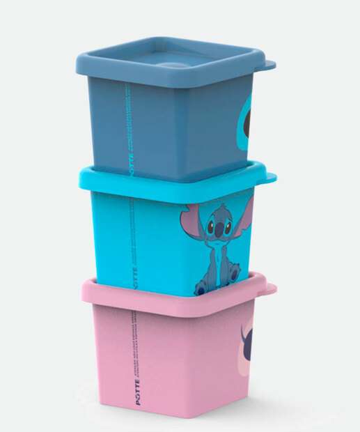 Kit 3 Potes Organizadores Angel E Stitch Disney 180ML