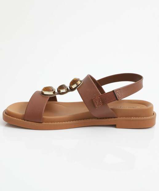 Sandália Feminina Rasteira Pedras Modare Marrom