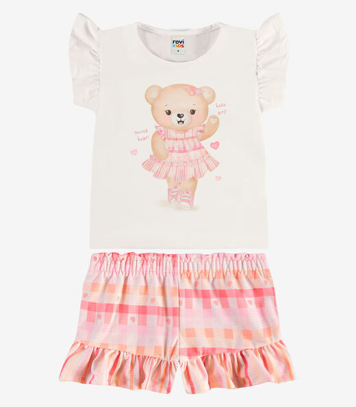 Conjunto Blusa Com Shorts Infantil Rovi Kids Rosa