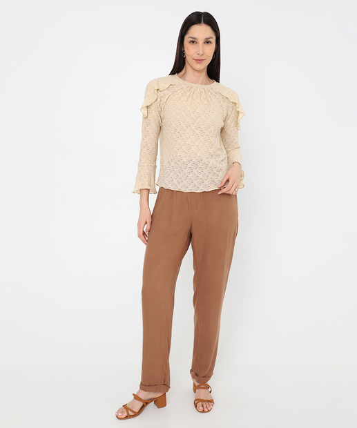 Blusa Feminina Renda Babado Manga Longa Marisa Off White