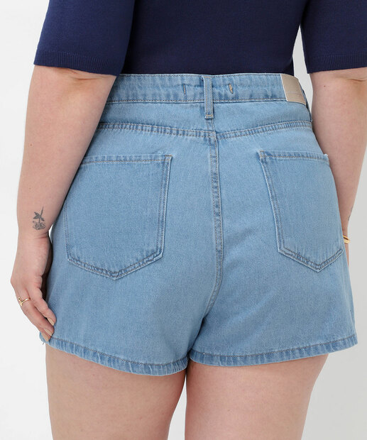 Short Saia Plus Size Jeans Bolsos Feminino Vizzy Azul