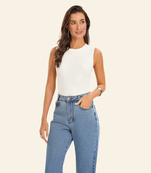 Regata Feminina Ribana Canelada Rovitex Bege