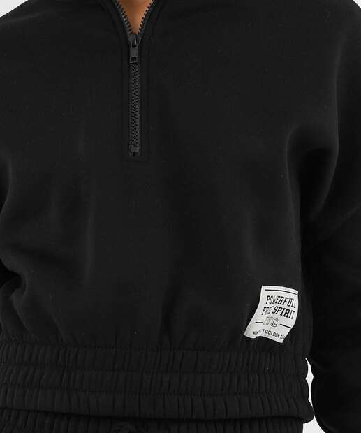 Blusão Feminino Cropped Moletom Flanelado Marisa Preto