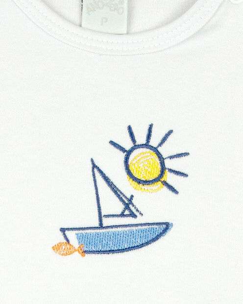 Macacão Bebê Menino Verão Suedine Estampado Manga Curta Barquinhos - Azul