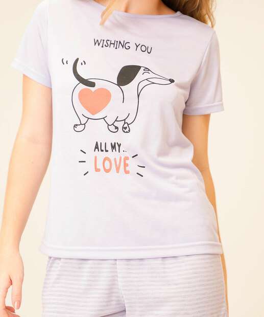 Pijama Feminino Estampa Cachorro Manga Curta Marisa