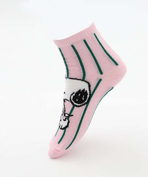 Kit 2 Meias Soquete Feminina Estampa Snoopy Verde