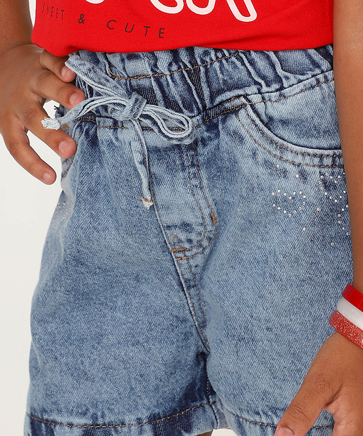Short Infantil Jeans Strass Marisa Tam 4 a 10 Azul