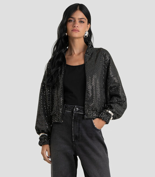 Image_Jaqueta Feminina Lantejoula Glow Com Zíper Dianna Preto