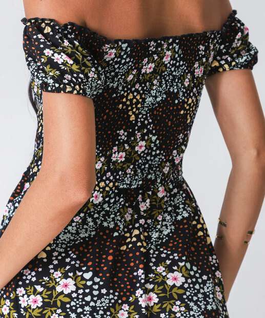 Vestido Feminino Ciganinha Estampa Flores Marisa Preto
