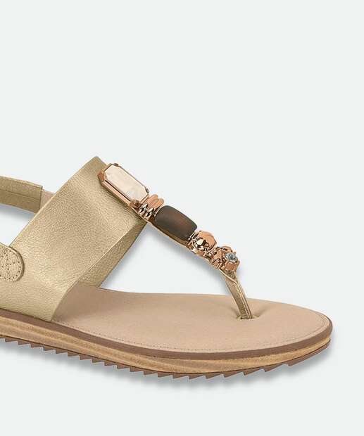 Sandália Feminina Rasteira Pedras Sintéticas Modare Dourado