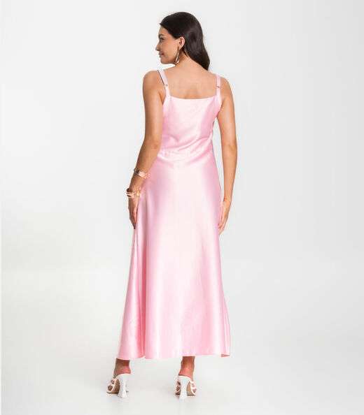 Vestido Longo Feminino De Cetim E Alcinha Select Rosa