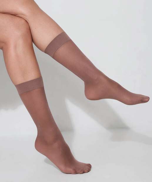 Kit 3 Pares Meias 3/4 Feminina Social Fio 20 Marisa Tabaco