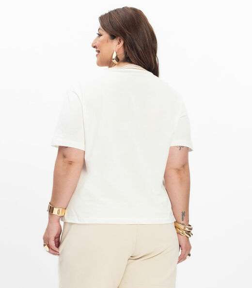 Blusa Manga Curta Feminina Plus Size Secret Glam Bege